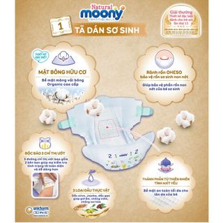 [Combo 2 gói/4 gói] Tã Moony Natural Nhật Bản Bông Organic Siêu Mềm Mại Thấm Hút Vượt Trội An Toàn