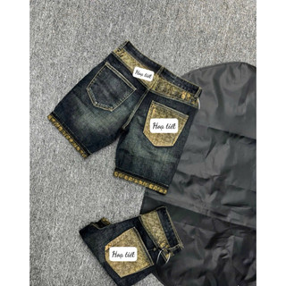 Quần short jean nam phối họa tiết vintage cao cấp ZDio3372 – Form đứng, chất jean dày dặn, viền in họa tiết cá tính