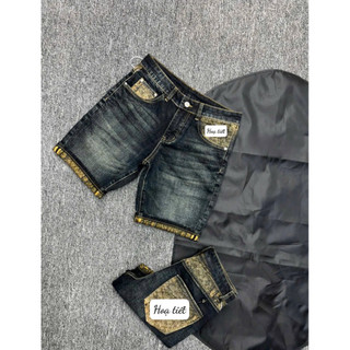 Quần short jean nam phối họa tiết vintage cao cấp ZDio3372 – Form đứng, chất jean dày dặn, viền in họa tiết cá tính