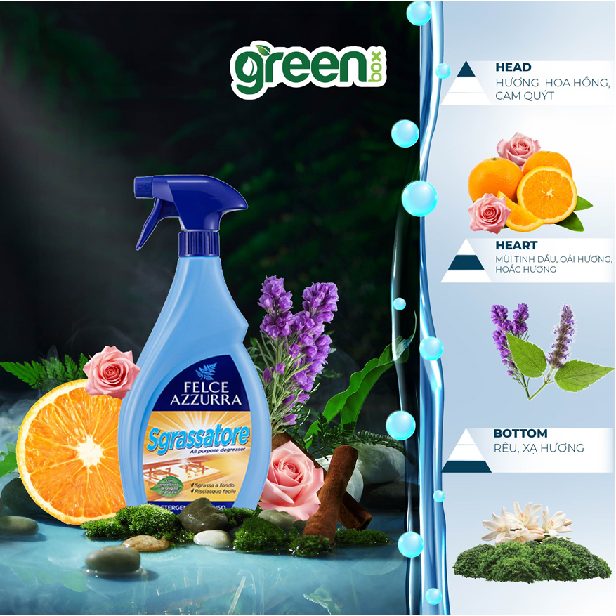 Bình xịt tẩy dầu mỡ cháy khét hương cổ điển Ý - Felce Azzurra - 750ml - NK Ý