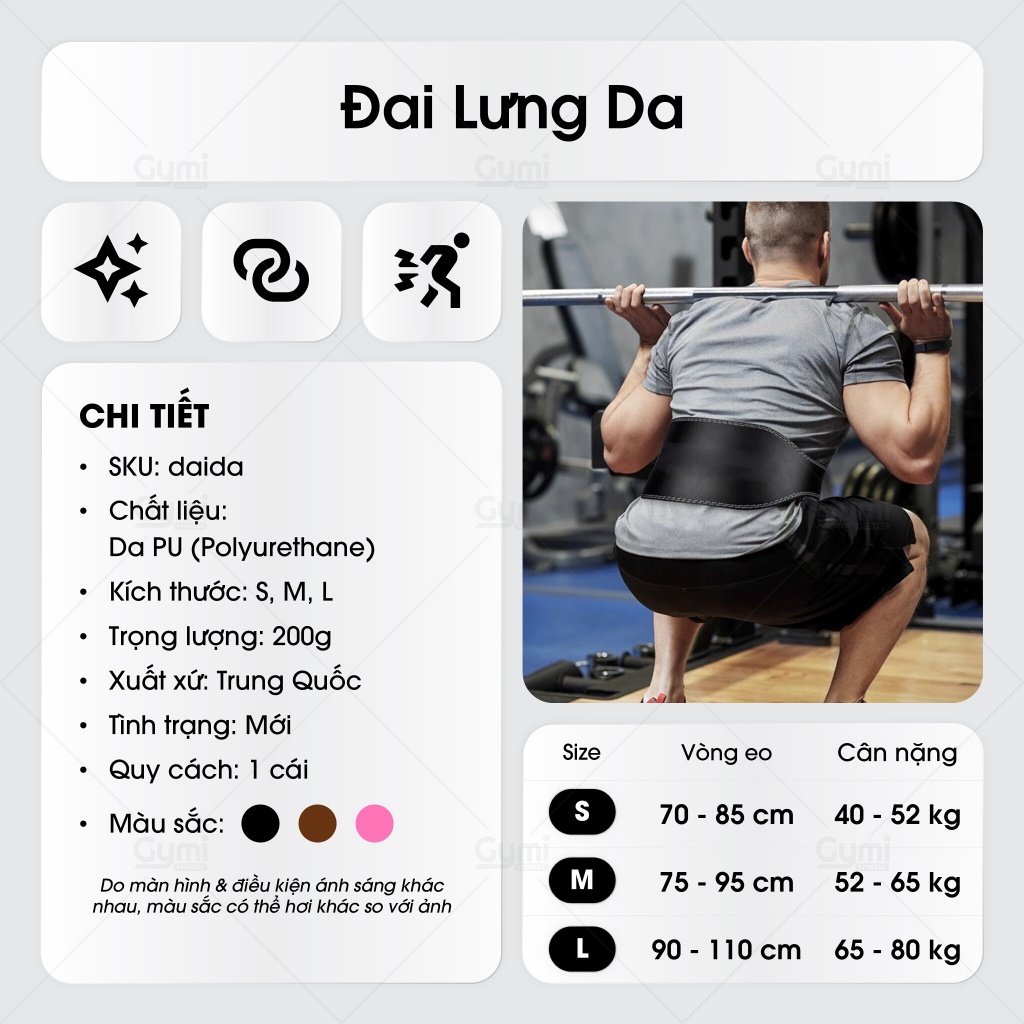 Đai Lưng Tập Gym Hỗ Trợ Bảo Vệ Lưng - Bền Bỉ, Điều Chỉnh Linh Hoạt - DL-Da