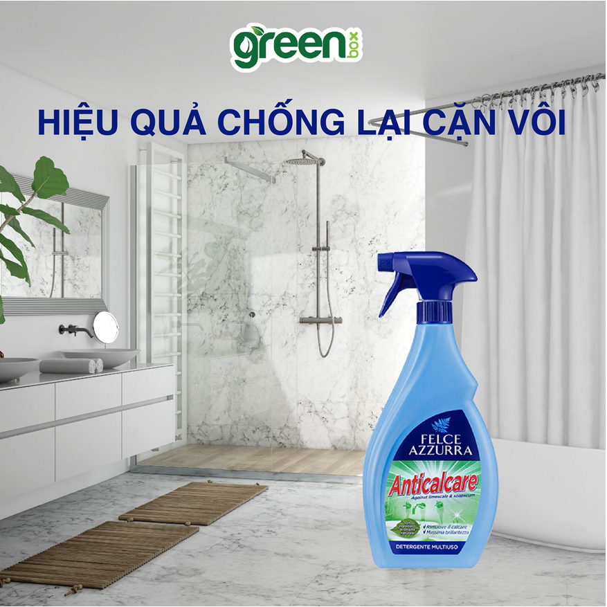 Bình xịt tẩy cặn canxi thiết bị inox, men sứ hương nước hoa nhà tắm Felce Azzurra - 750ml - NK Ý