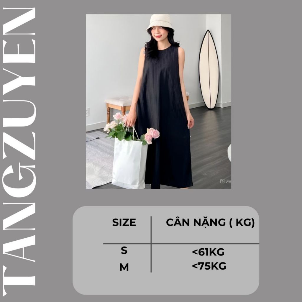 Váy nữ sát nách có túi dáng dài form rộng chất đũi gân không cổ vintage Đầm nữ basic đi biển du lịch dáng suông bầu T81G