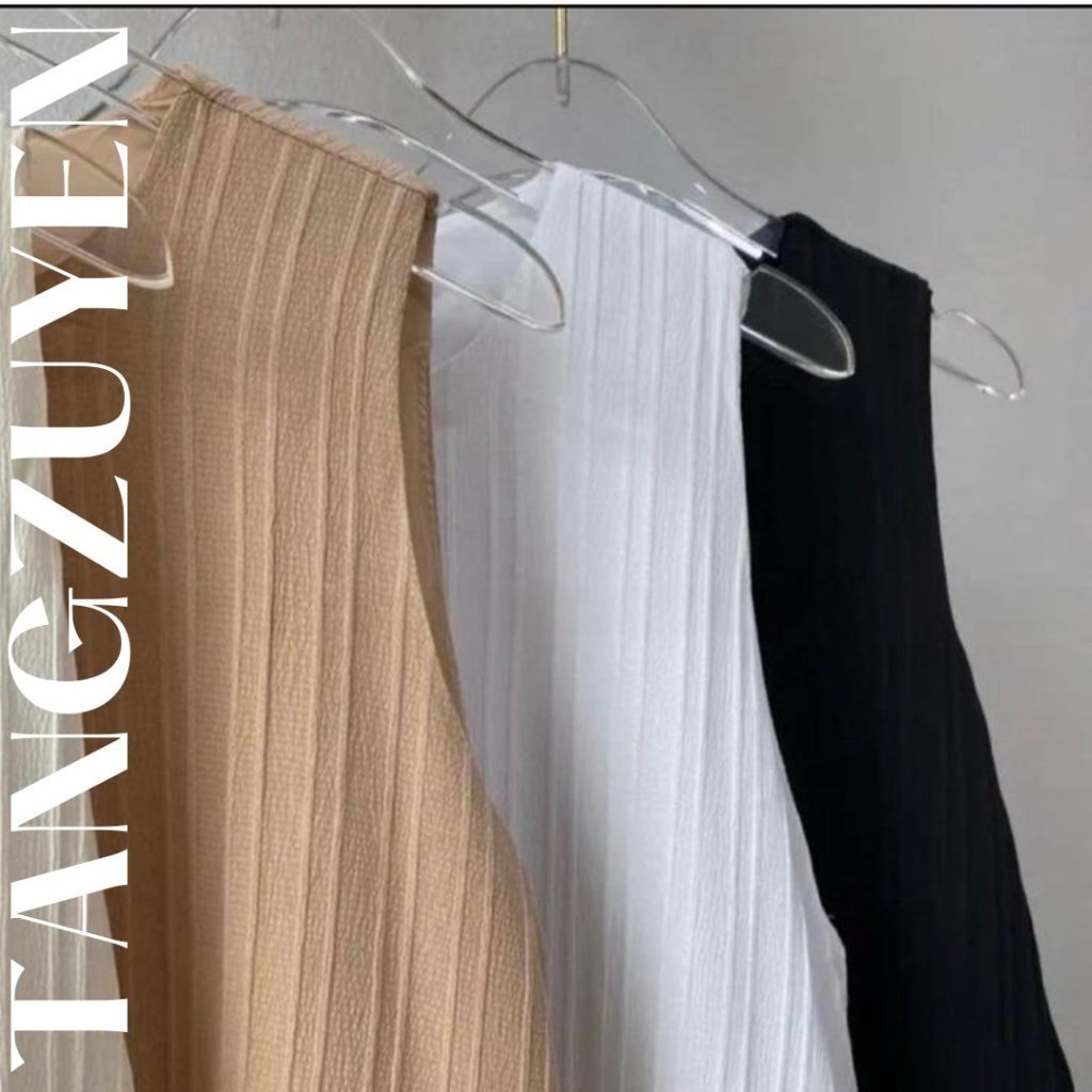 Váy nữ sát nách có túi dáng dài form rộng chất đũi gân không cổ vintage Đầm nữ basic đi biển du lịch dáng suông bầu T81G