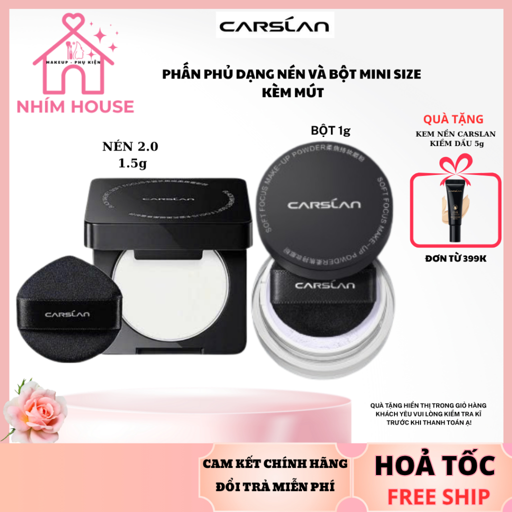 CARSLAN Phấn phủ Minisize dạng nén và bột kiềm dầu chống thấm nước mịn lỳ | NHÍM HOUSE