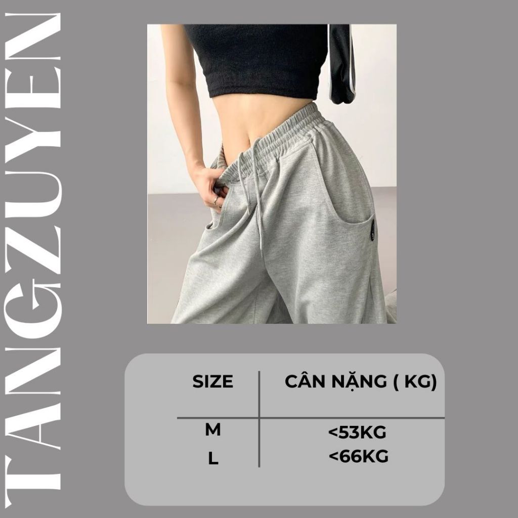 Quần ống trộng dây rút trơn nhấn li cạp chun basic chất nỉ bc cotton Quần ống suông thể thao trẻ trung T388G