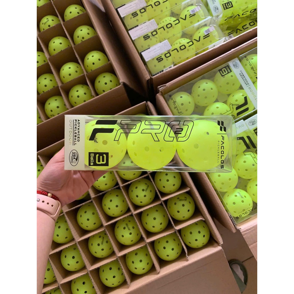 Hộp 3 bóng Pickleball Facolos 40 lỗ cao cấp tiêu chuẩn thi đấu với độ nảy ổn định và độ bền cao
