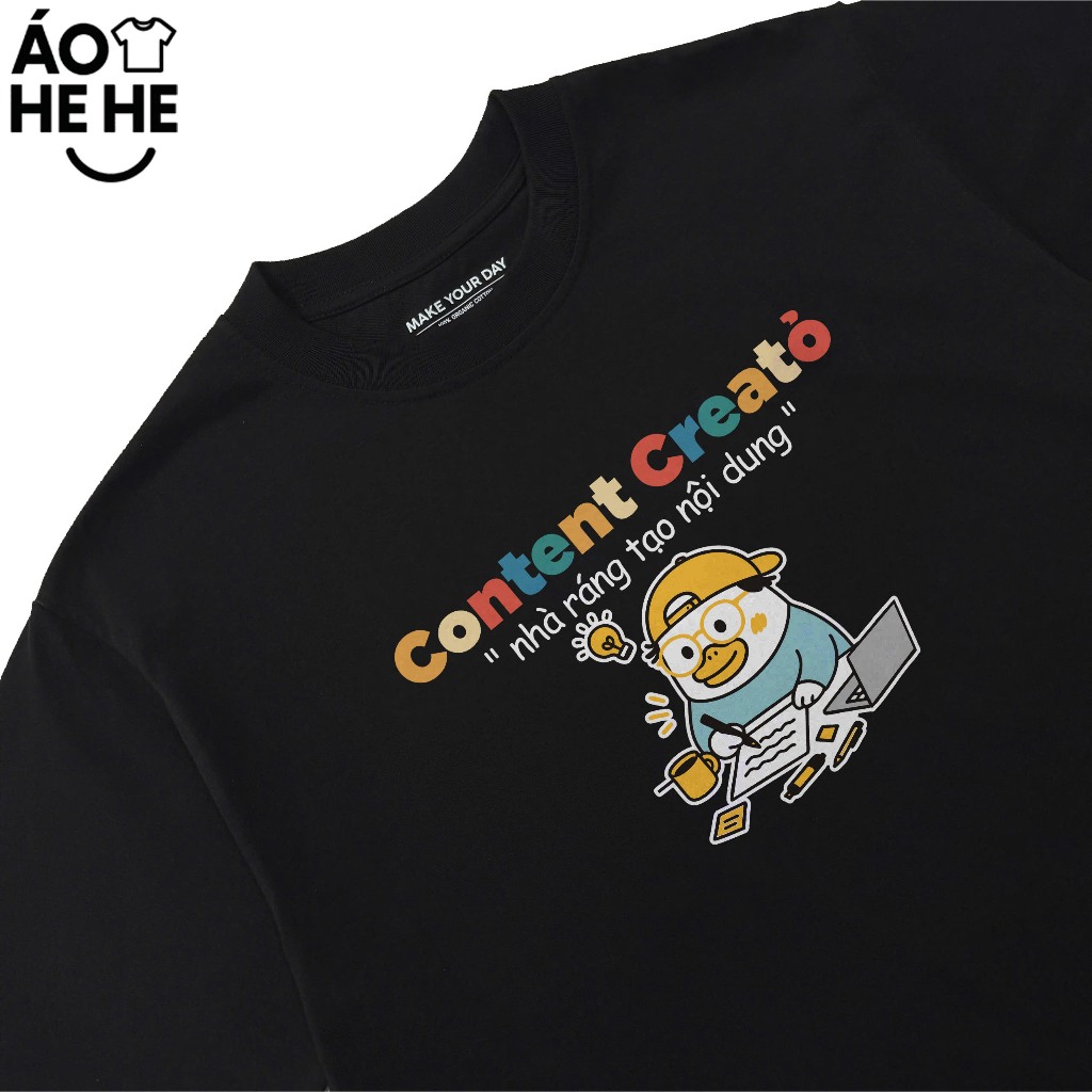 Áo Thun Hài Hước Nhà Ráng Tạo Nội Dung Contentcreator Câu Nói Text Hài MemeForm Rộng Nam Nữ Cotton 250gsm