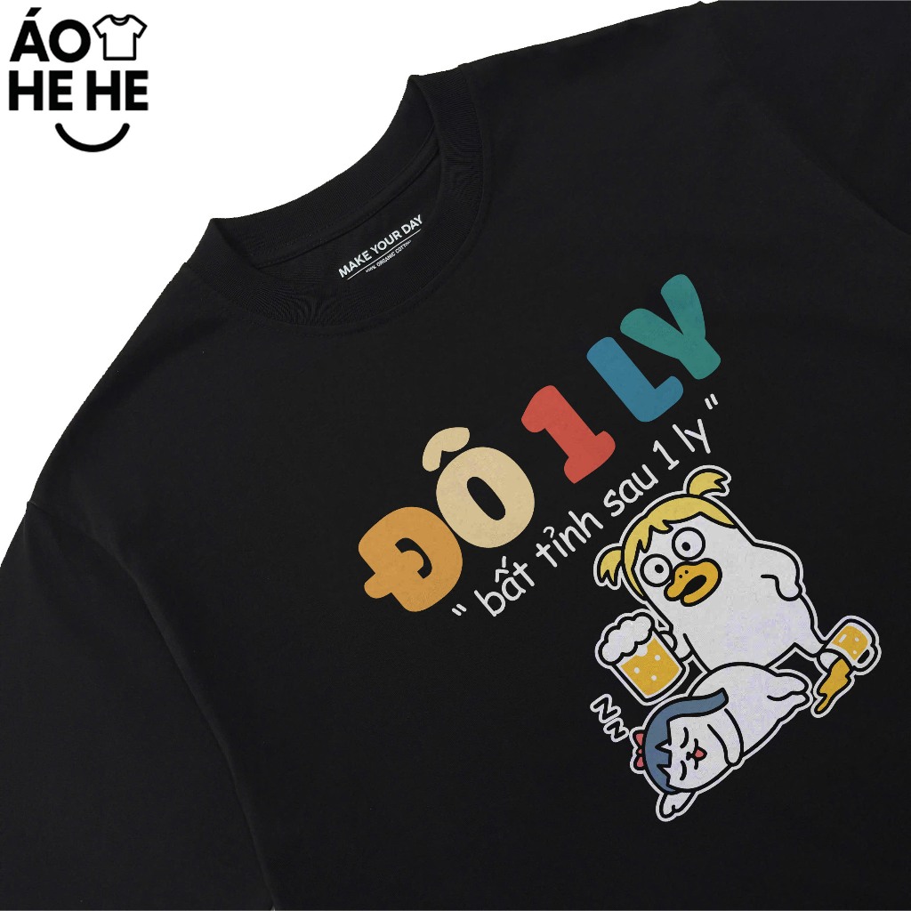 Áo Thun In Hình Ăn Nhậu Một Ly Bất Tỉnh Sau Một Ly Câu Nói Text Hài Hước Dân Nhậu Meme Form Rộng Cotton 250gsm