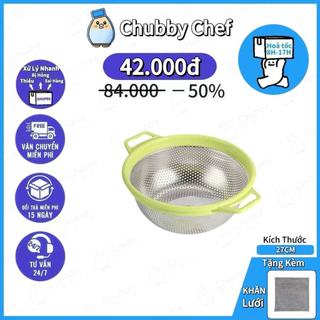 Rổ Inox Viền Xanh 27CM Cao Cấp - Chubby Chef Rửa Rau Củ Trái Cây Vo gạo Tiện lợi dễ sử dụng an toàn sức khỏe