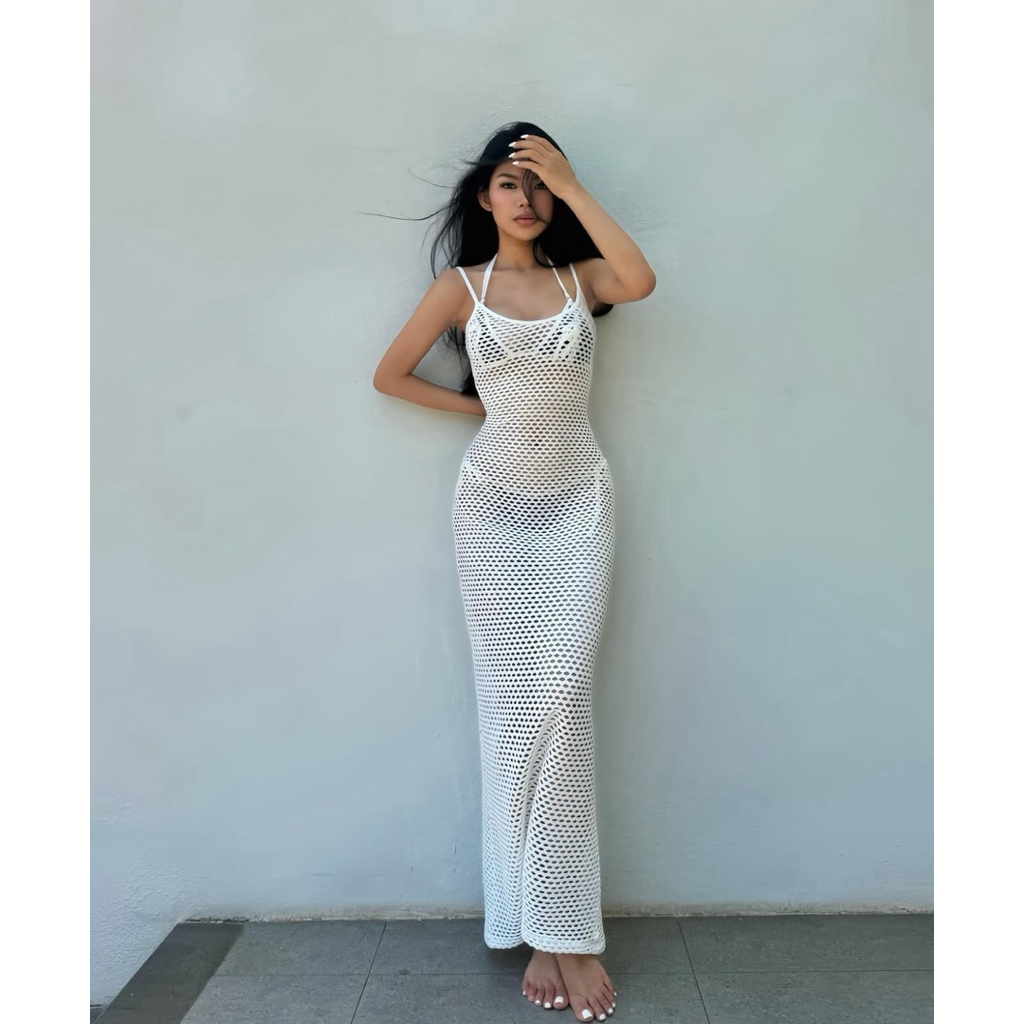 CHARLOTTE - AMIE DRESS - Váy dài chất liệu vải lưới đi biển FREESIZE DƯỚI 55KG