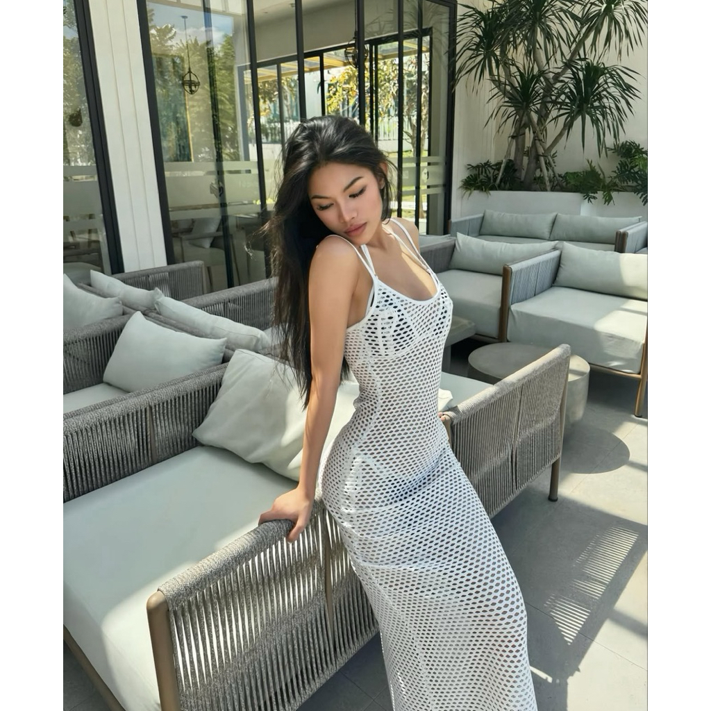 CHARLOTTE - AMIE DRESS - Váy dài chất liệu vải lưới đi biển FREESIZE DƯỚI 55KG