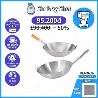 Chảo Sâu Lòng Inox Cao Cấp Cán gỗ/Cán inox Chubby Chef- Hàng chính hãng inox cao cấp đường kính 30-45cm an toàn sức khoẻ