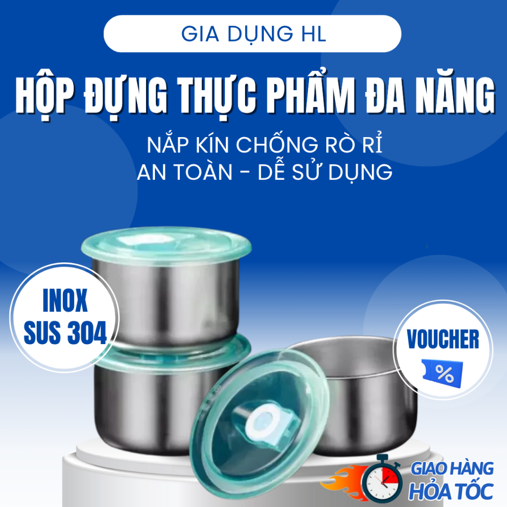 Set 5 hộp đựng đồ ăn để tủ lạnh bằng inox ngăn mùi,có nắp kín dễ dàng bảo quản tiện lợi cho mọi nhà
