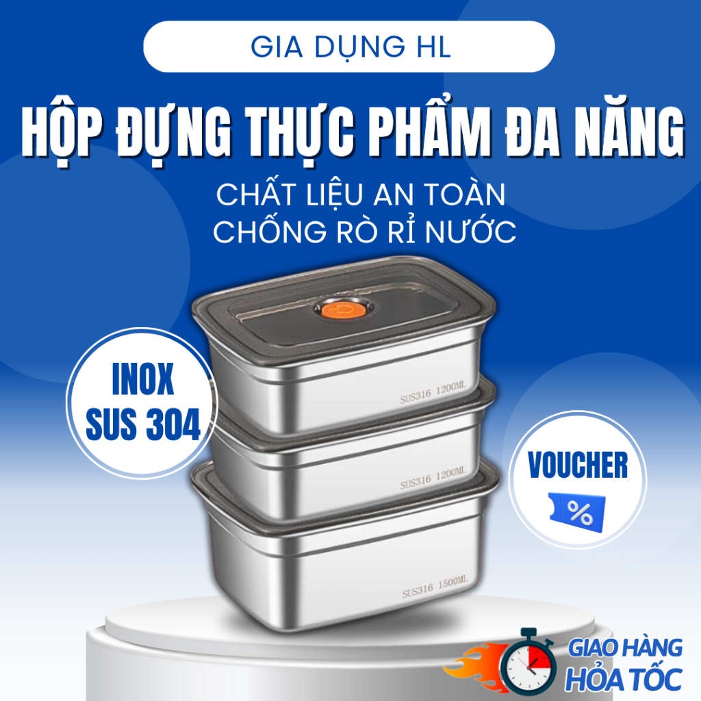 Hộp đựng thực phẩm đa năng bằng inox, hộp bảo quản thực phẩm tủ lạnh an toàn tiện dụng
