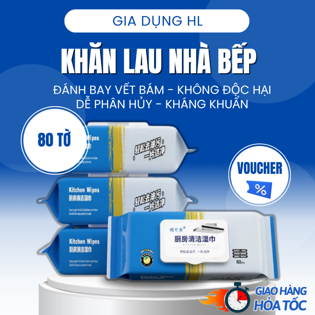 Khăn Ướt Lau Bếp Siêu Sạch, Giấy Ướt Lau Bếp Gói 80 Tờ To -  Không Gây Kích Ứng Da