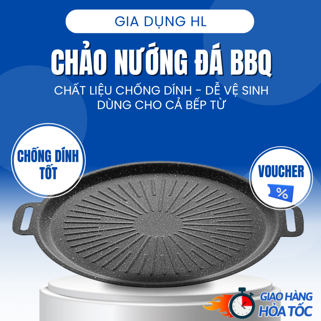 Chảo nướng chống dính Hàn Quốc size 32cm chảo nướng thịt BBQ không dầu dùng được cho mọi loại bếp