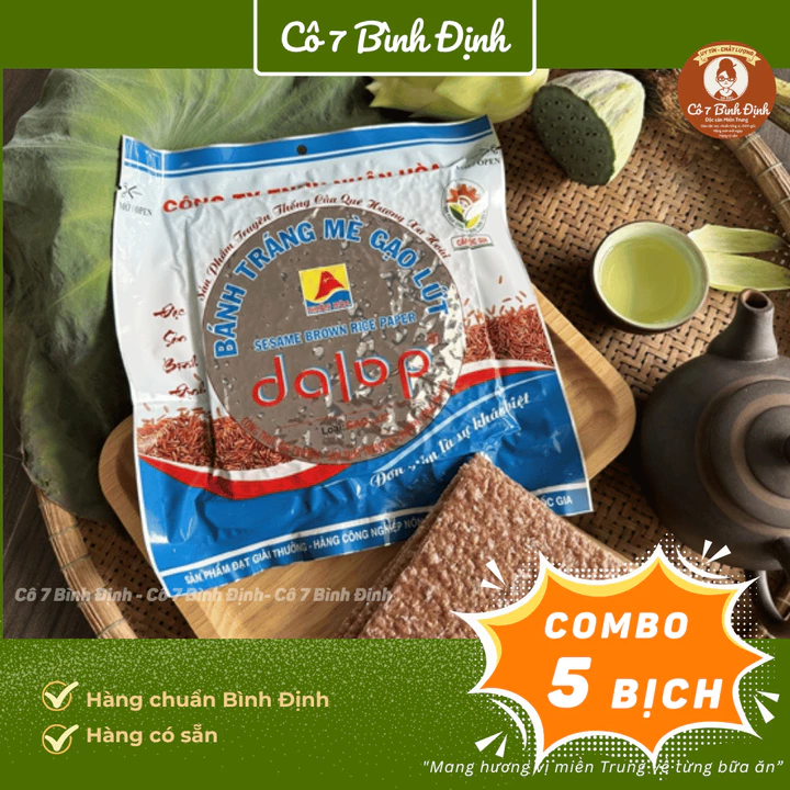 COMBO 5 BỊCH Bánh tráng gạo lứt Dalop nướng sẵn - Bánh gạo lứt