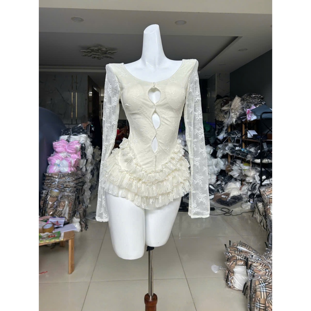 [Có Cúc] Đồ bơi đi biển BODYSUIT REN TAY DÀI vuông ôm sát body chân nhún bèo viền xếp tầng xinh xắn nhẹ nhàng [BKN 921]