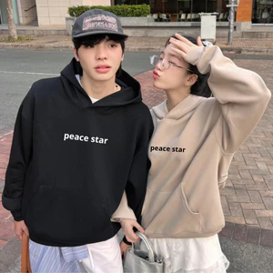 Áo Hoodie PEACE STAR màu Xám, Đen, Trắng UNISEX Nam nữ form rộng có mũ size 35-68kg C1
