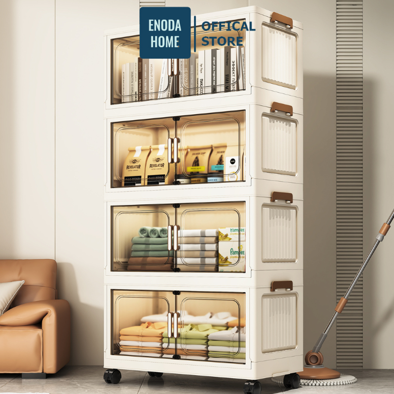Tủ Đựng Đồ Đa Năng ENODA HOME, Tủ Gấp Gọn Cửa Trong Có Bánh Xe Xoay 360°, Lắp Ráp Thuận Tiện TUN051