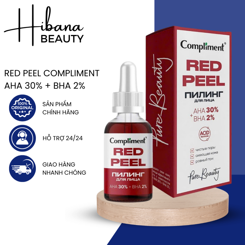 Serum Red Peel COMPLIMENT AHA 30% + BHA 2% Thu Nhỏ Lỗ Chân Lông, Dưỡng Sáng Da 27ML