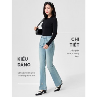 Quần jean nữ ống loe gấu nhăn YODY co giãn nhẹ siêu tôn dáng QJN7067
