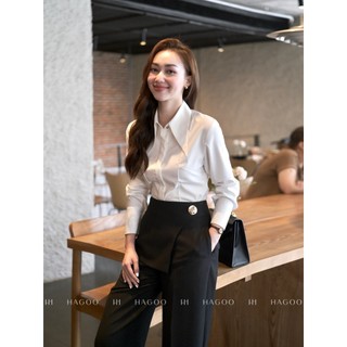 Quần ống suông nữ cạp cao HAGOO có vạt chéo thân trước may liền phong cách công sở thạch lịch [Q453]