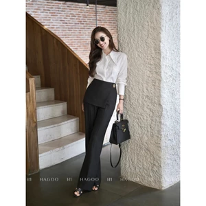 Quần ống suông nữ cạp cao HAGOO có vạt chéo thân trước may liền phong cách công sở thạch lịch [Q453]