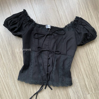 YONA TOP | Áo linen cột nơ, viền ren phối nút phong cách tiểu thư, nữ tính | ByMintt