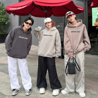 Áo Hoodie PEACE STAR màu Xám, Đen, Trắng UNISEX Nam nữ form rộng có mũ size 35-68kg C1