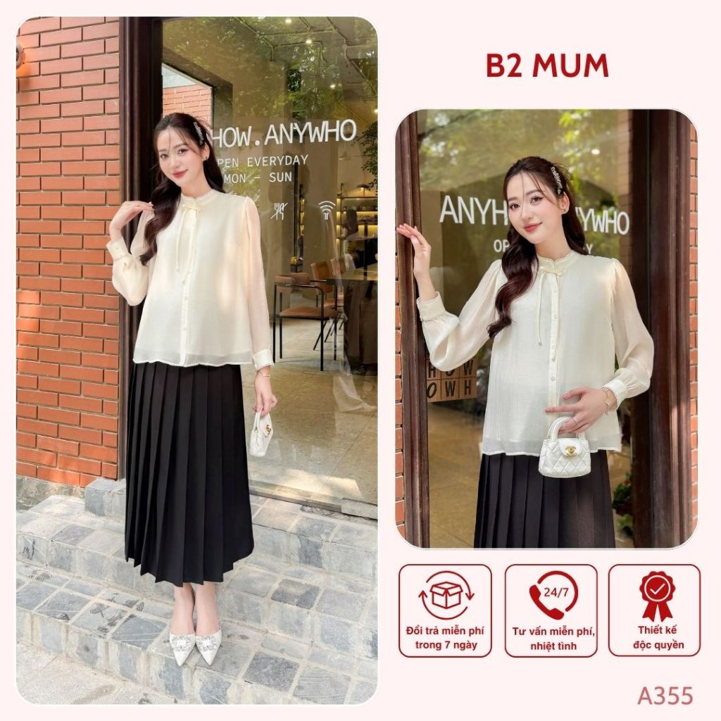 Áo Bầu Tơ Kẹp Ren Mềm Mại - Thoải Mái Và Thanh Lịch Cho Mẹ A355 thiết kế by B2MUM