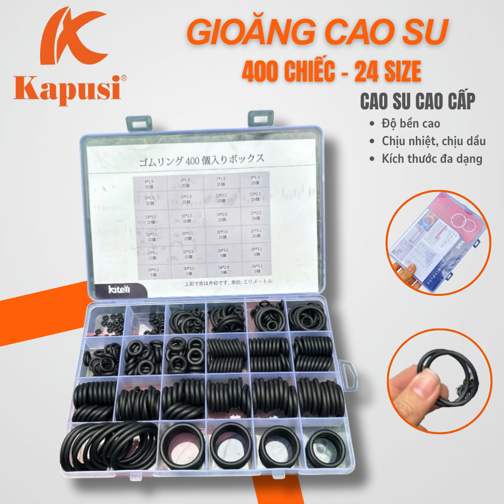 400 Chiếc Gioăng Cao Su 24 Size Cao Cấp - Độ Bền Cao, Chịu Nhiệt, Chịu Dầu Tốt - Màu Đen