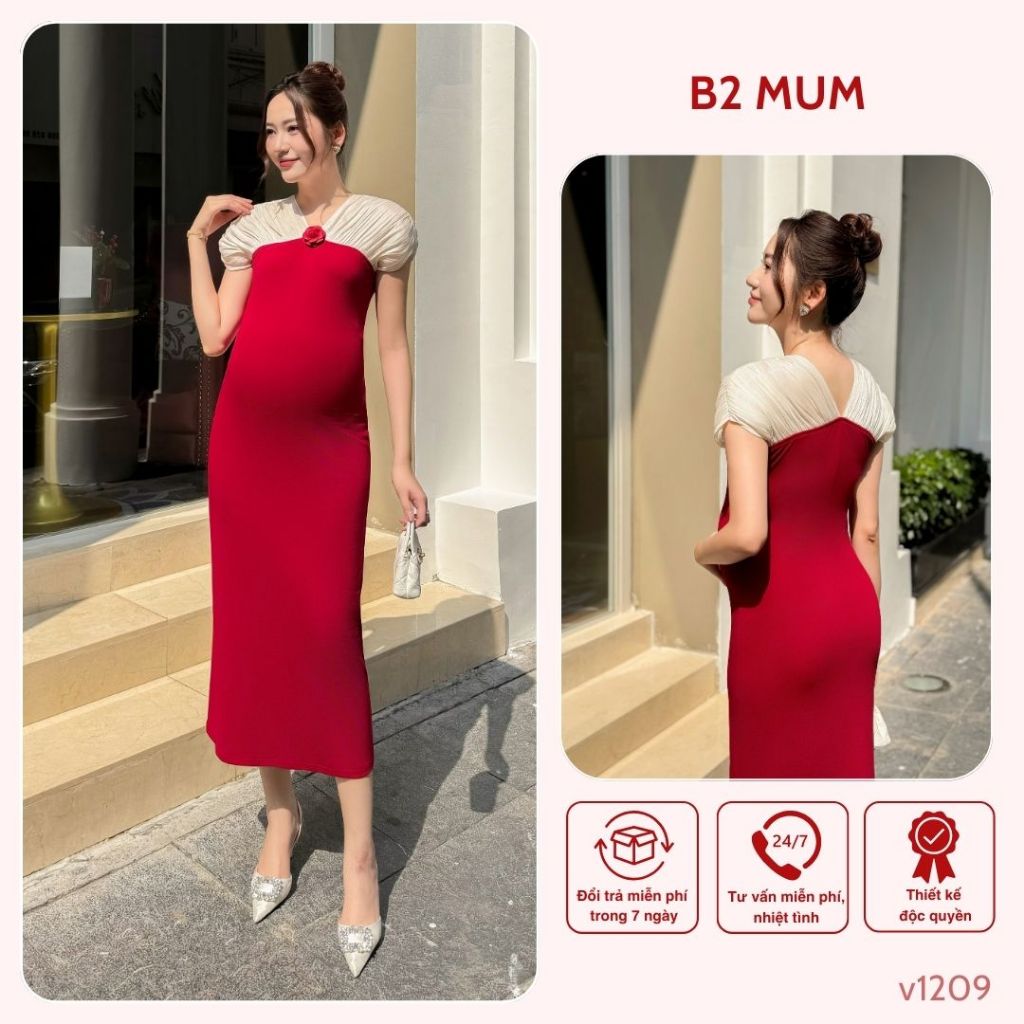 Váy bầu đi tiệc đính hoa sang trọng, thanh lịch - phù hợp để mặc trong buổi tiệc V1209 thiết kế by B2 MUM