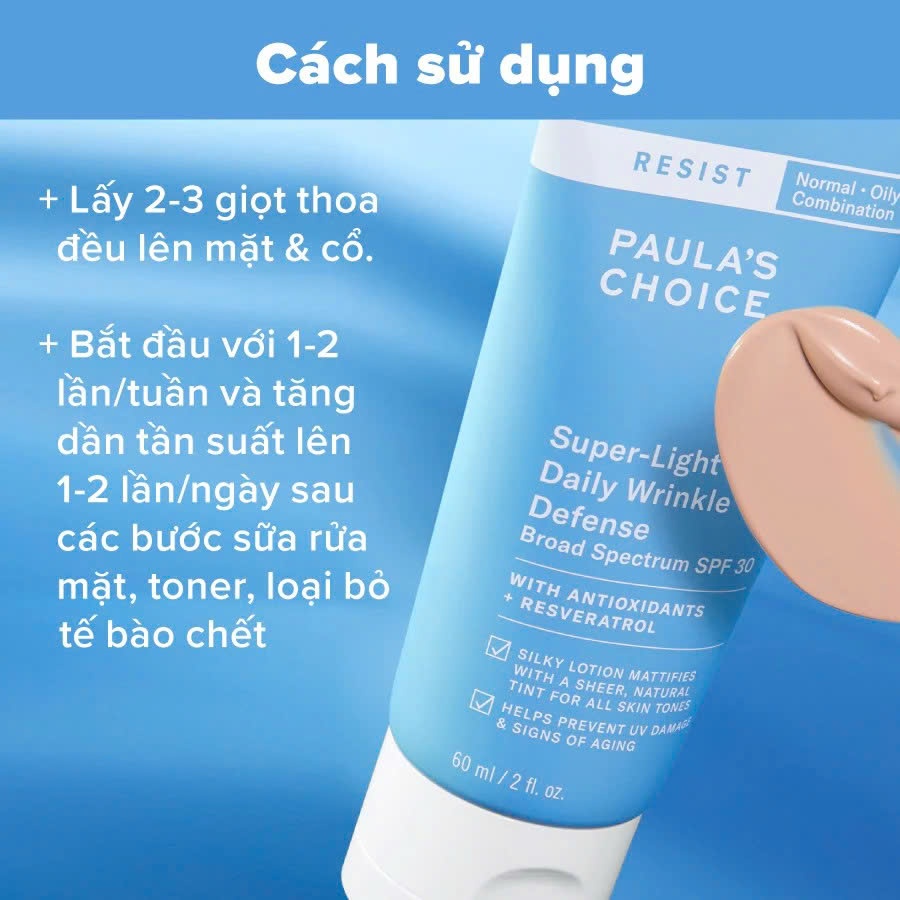 [HÀNG CTY] Kem dưỡng chống nắng đa năng Paula's Choice Resist Super-Light Daily Wrinkle Defense SPF 30 60ml Mã 7760