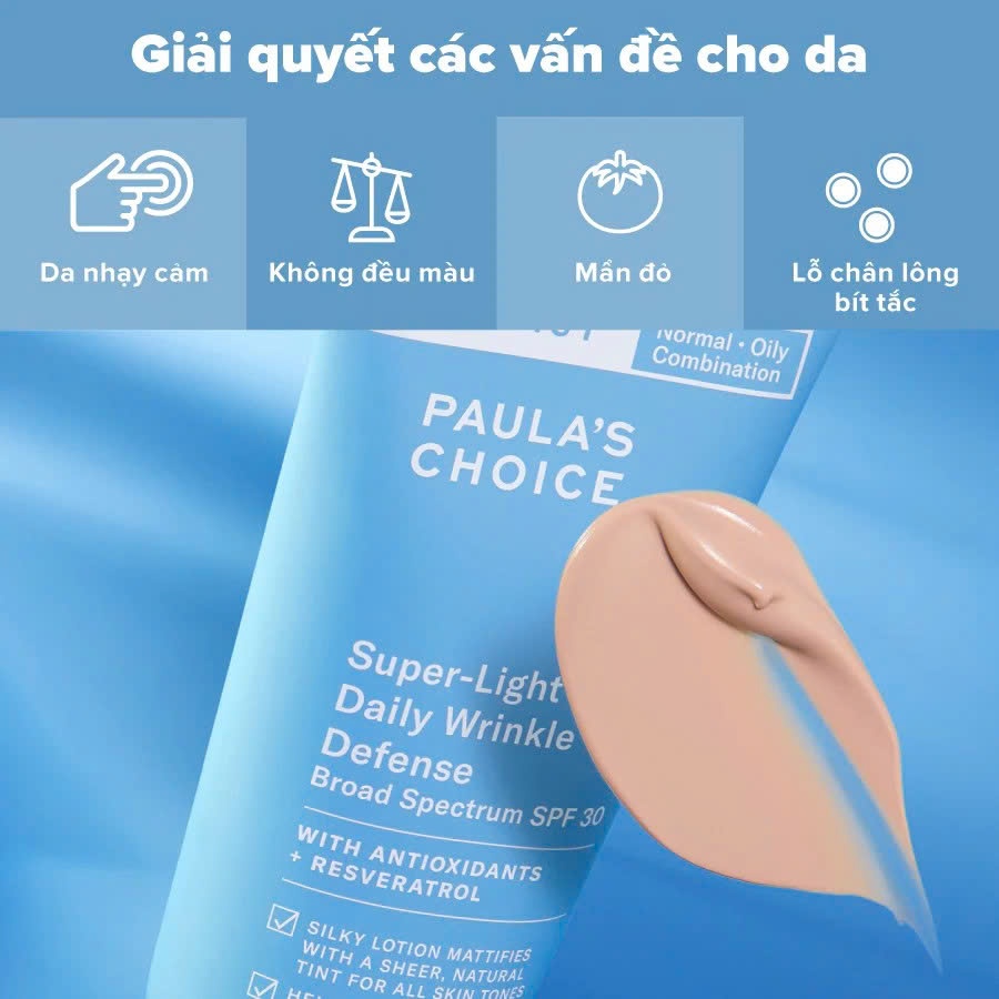 [HÀNG CTY] Kem dưỡng chống nắng đa năng Paula's Choice Resist Super-Light Daily Wrinkle Defense SPF 30 60ml Mã 7760