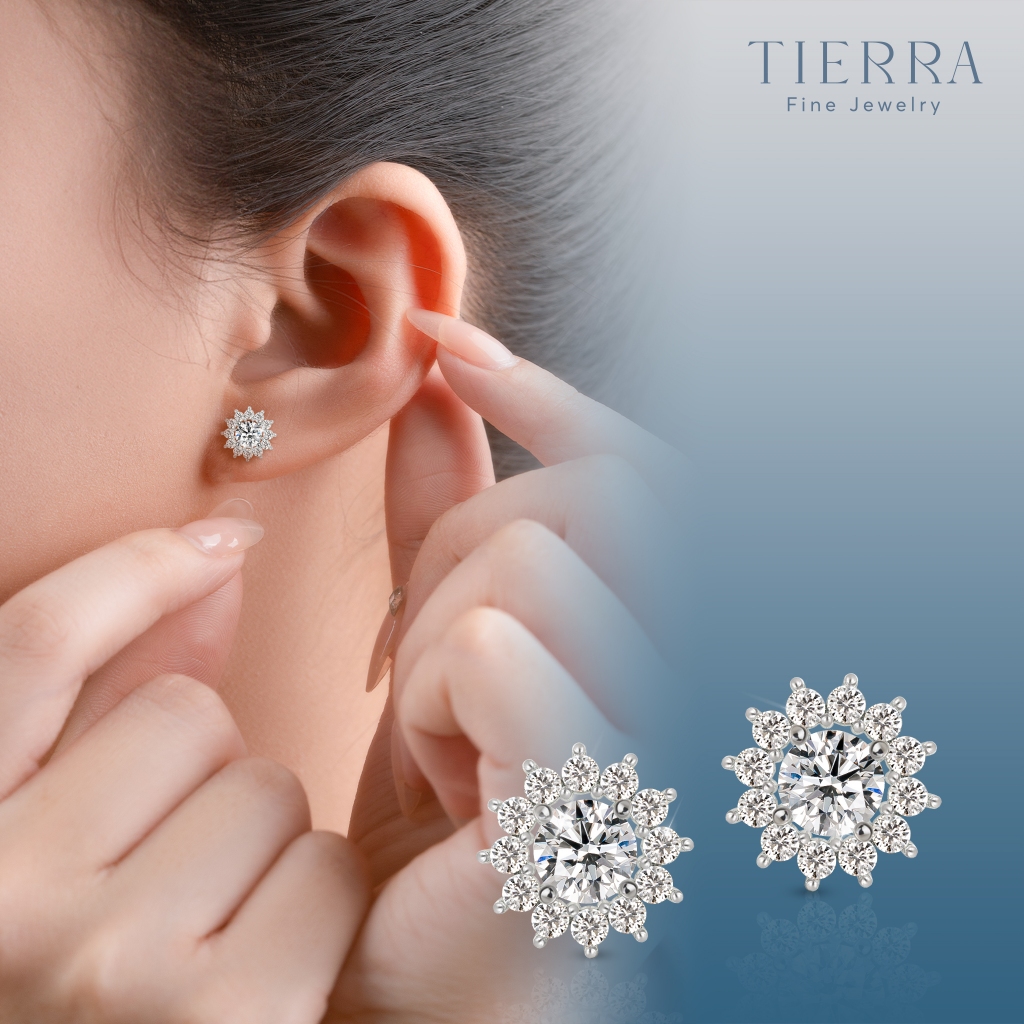[CHAT TRƯỚC KHI ĐẶT] Bông Tai Tierra BTA2107, Vàng Trắng 14K, Đính Tấm CZ, Mảnh Ghép Hoàn Hảo Cho Nàng Thanh Lịch
