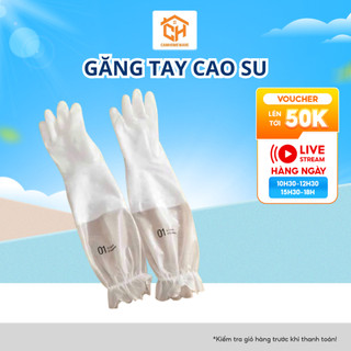 Găng Tay Cao Su Rửa Bát Cổ Cao Siêu Dai Lót Nỉ Có Chun Chống Tụt Cam Homeware