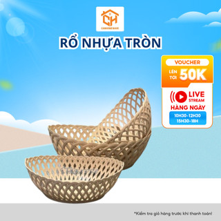 Rổ nhựa tròn giả mây Việt Nhật - Rổ đựng rau sống quán ăn màu vàng chất liệu nhựa PP Cam Homeware