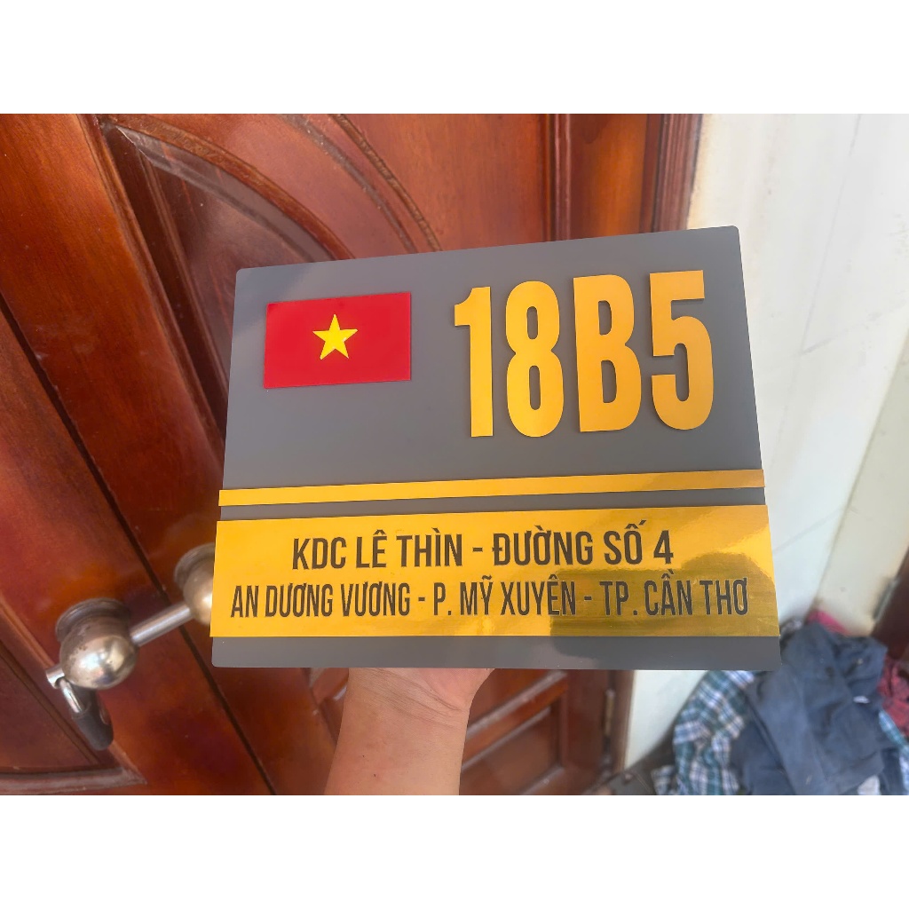 BẢNG SỐ NHÀ Alcorest  GHI XÁM + gương vàng CỜ TỔ QUỐC LÀM THEO YÊU CẦU