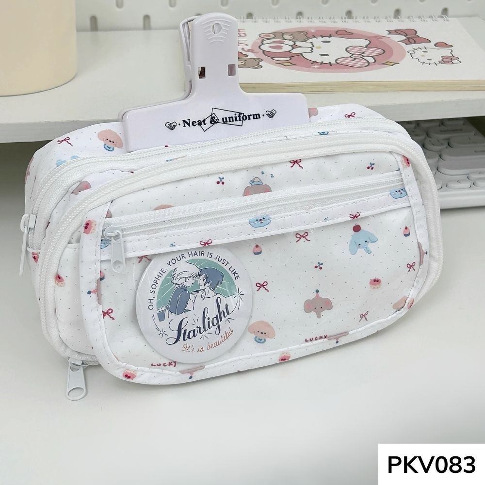 Hộp bút nhiều ngăn, bóp viết vải giá rẻ họa tiết hello kitty dễ thương cho học sinh cấp 2 vừa máy tính PKV083 gagastore