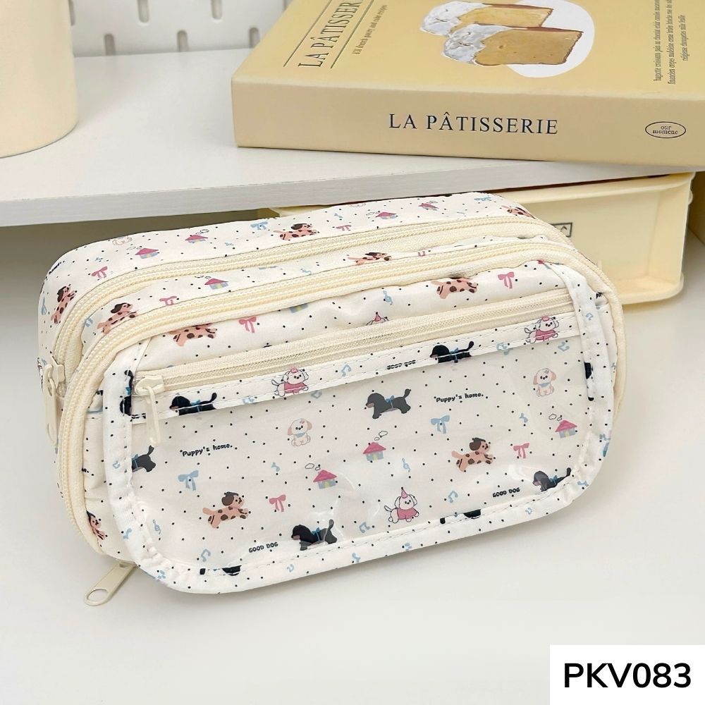 Hộp bút nhiều ngăn, bóp viết vải giá rẻ họa tiết hello kitty dễ thương cho học sinh cấp 2 vừa máy tính PKV083 gagastore
