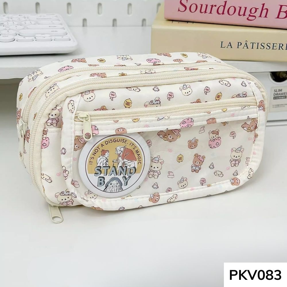 Hộp bút nhiều ngăn, bóp viết vải giá rẻ họa tiết hello kitty dễ thương cho học sinh cấp 2 vừa máy tính PKV083 gagastore