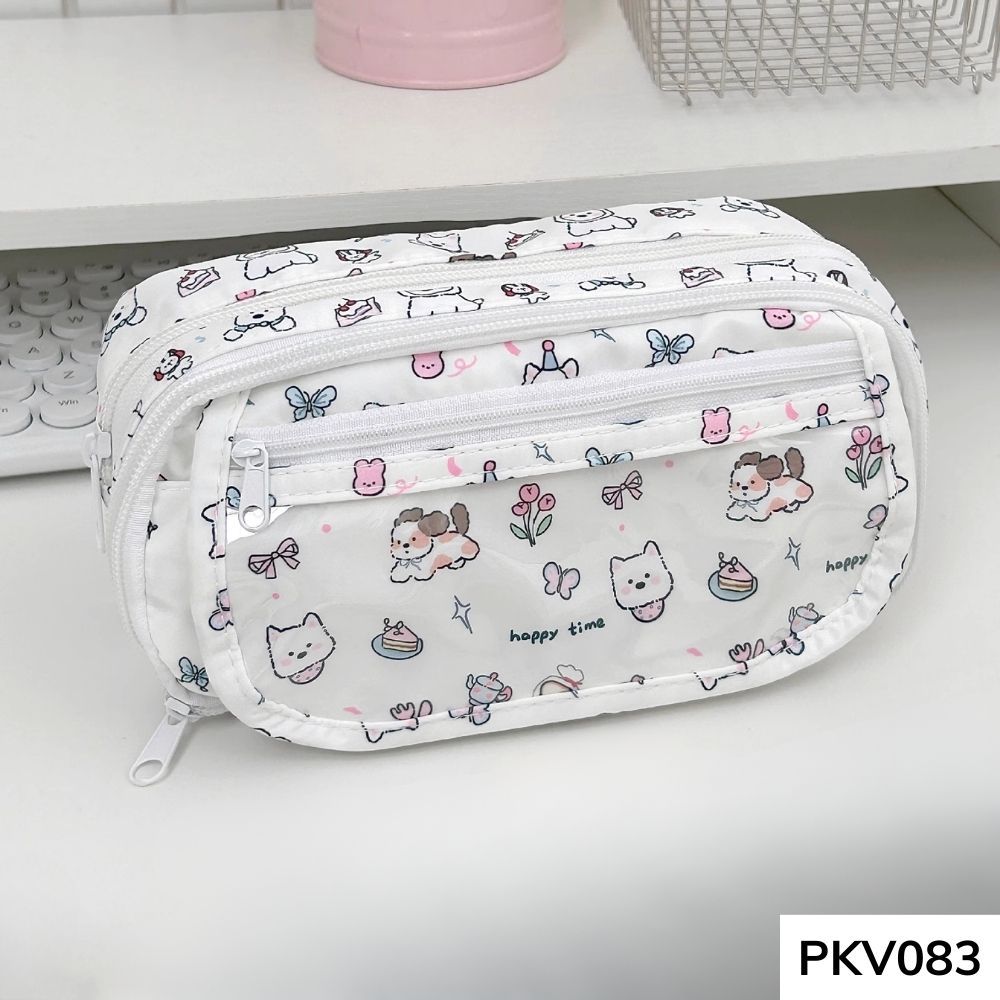 Hộp bút nhiều ngăn, bóp viết vải giá rẻ họa tiết hello kitty dễ thương cho học sinh cấp 2 vừa máy tính PKV083 gagastore