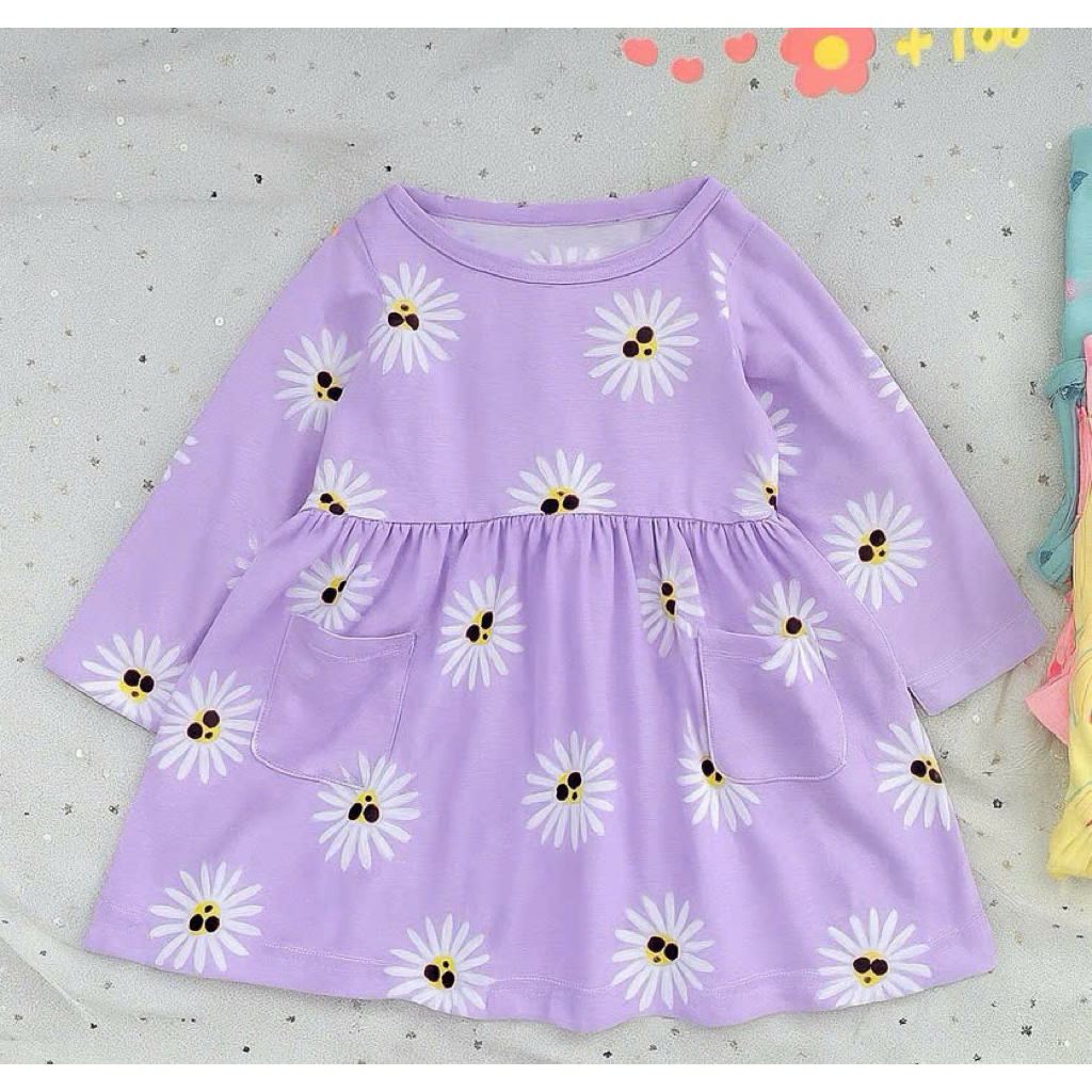 Váy bé gái dài tay cotton mỏng màu tím C5535 size 2–7Y (10–23kg), váy trẻ em nhẹ mát, dễ thương, mặc đi học đi chơi