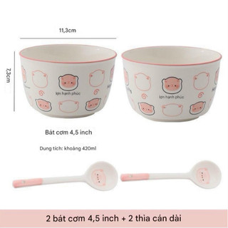 Set 2 Bát Ăn Cơm Sứ Hình Bông Hoa Cute + 2 Thìa Cho Bé – Chén Ăn Hoạt Hình Dễ Thương