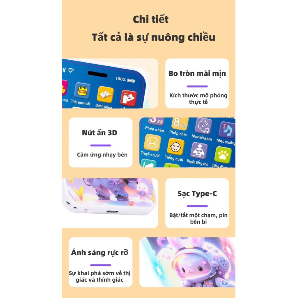 Điện Thoại Hottrend Đồ Chơi Dành Cho Bé Trẻ Em Điện Thoại Thông Minh Tiếng Việt 28 Phím - Đồ Chơi Cho Bé PUKAPI