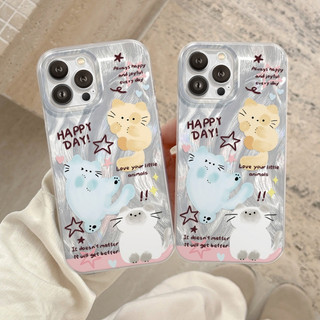 Ốp Lưng iPhone Silicon Happy Cat Ánh Bạc, Chống Sốc, Bảo Vệ Camera - iP X/XS/XR/11/12/13/14/15/16/17/Plus/Air/Pro/Max