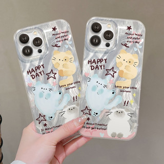 Ốp Lưng iPhone Silicon Happy Cat Ánh Bạc, Chống Sốc, Bảo Vệ Camera - iP X/XS/XR/11/12/13/14/15/16/17/Plus/Air/Pro/Max
