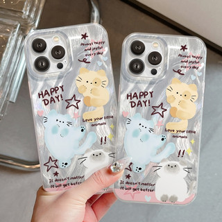 Ốp Lưng iPhone Silicon Happy Cat Ánh Bạc, Chống Sốc, Bảo Vệ Camera - iP X/XS/XR/11/12/13/14/15/16/17/Plus/Air/Pro/Max